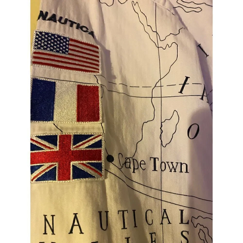 Vintage Nautica Blue water Challenge Ocean Map shirt sz Large Button up - Picture 6 of 10